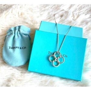 Tiffany & Co. Silver Elsa Peretti Quatrefoil 4 Leaf Circles Necklace